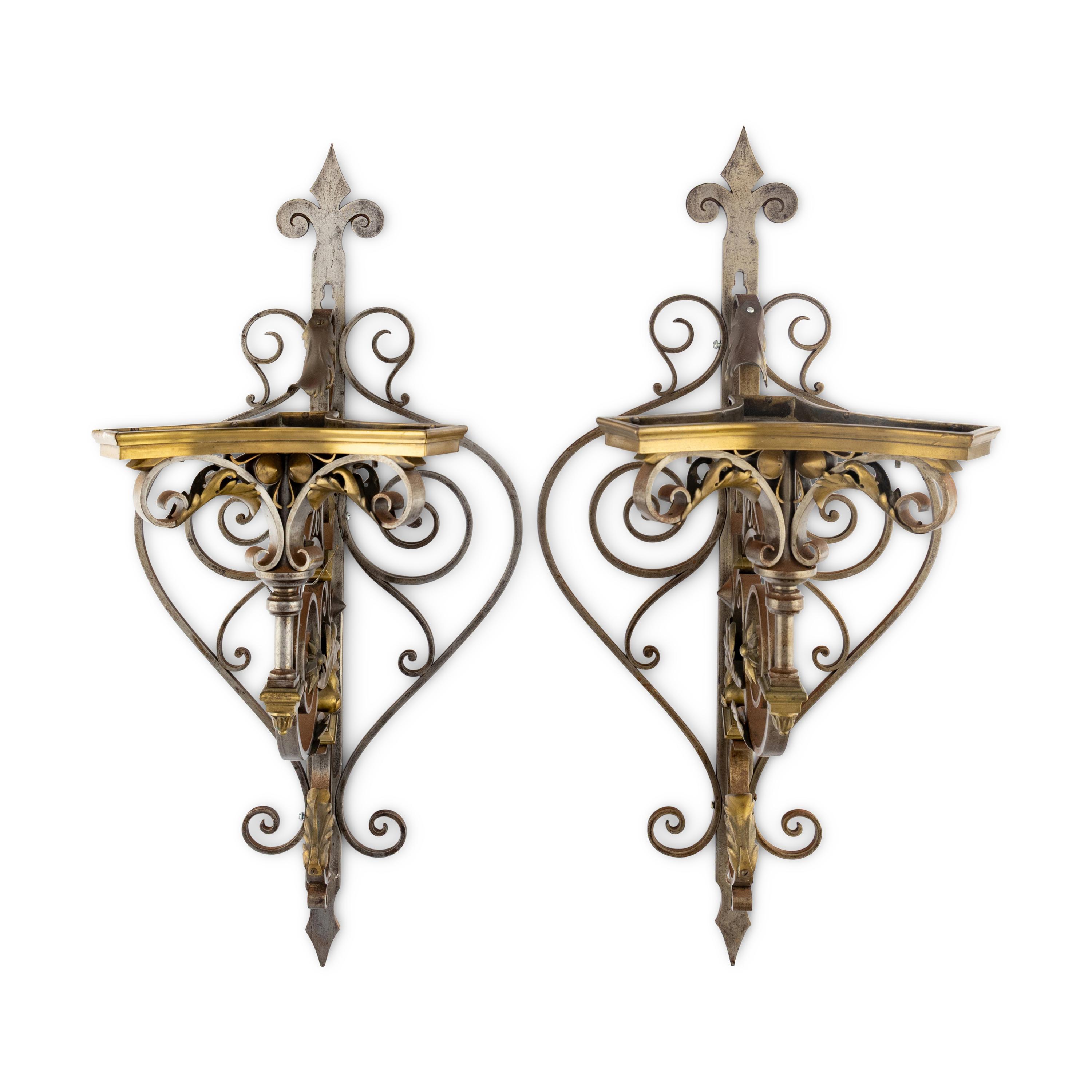 A Pair of Brass and Steel Wall Brackets
