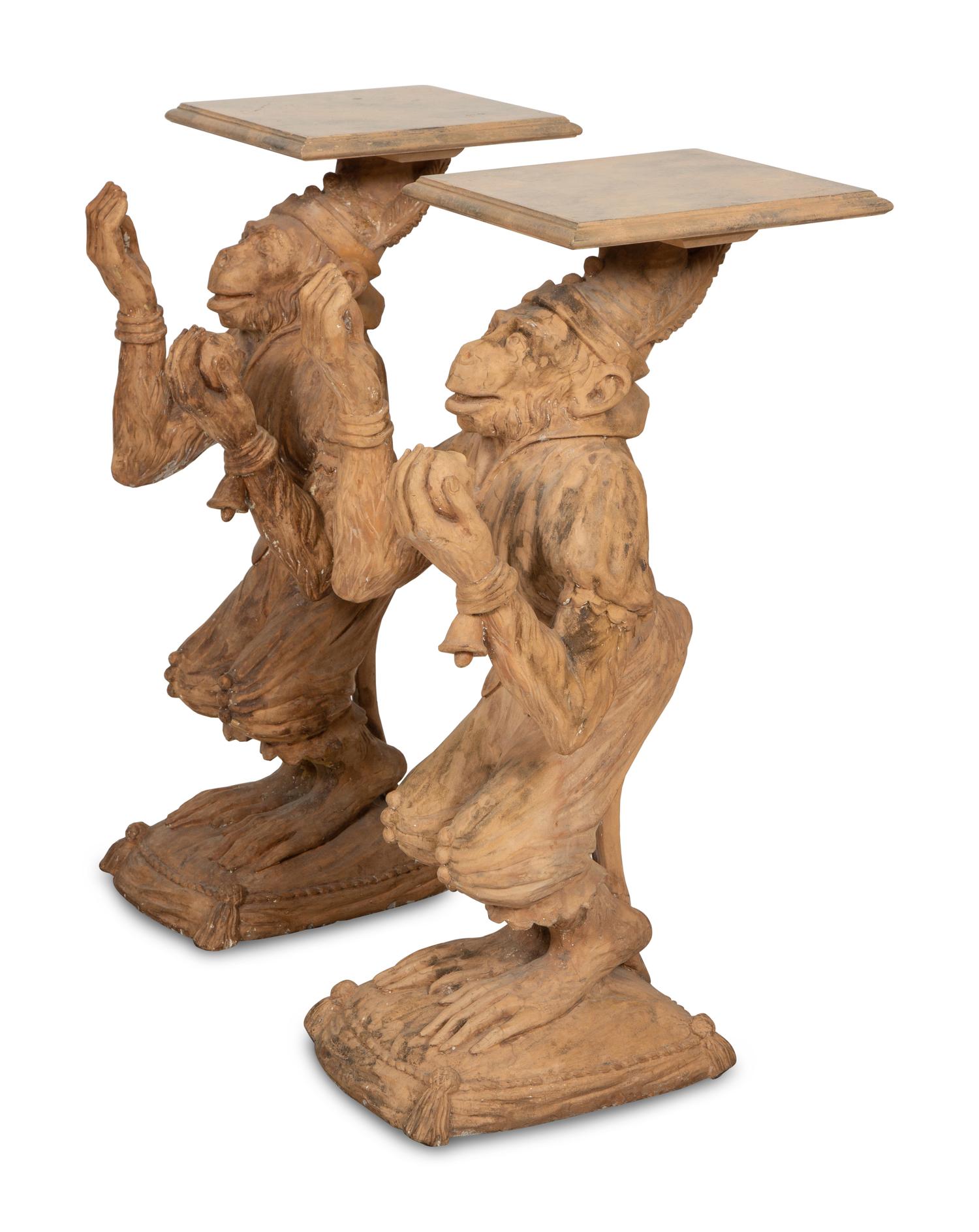A Pair of Terra Cotta Monkey Pedestals