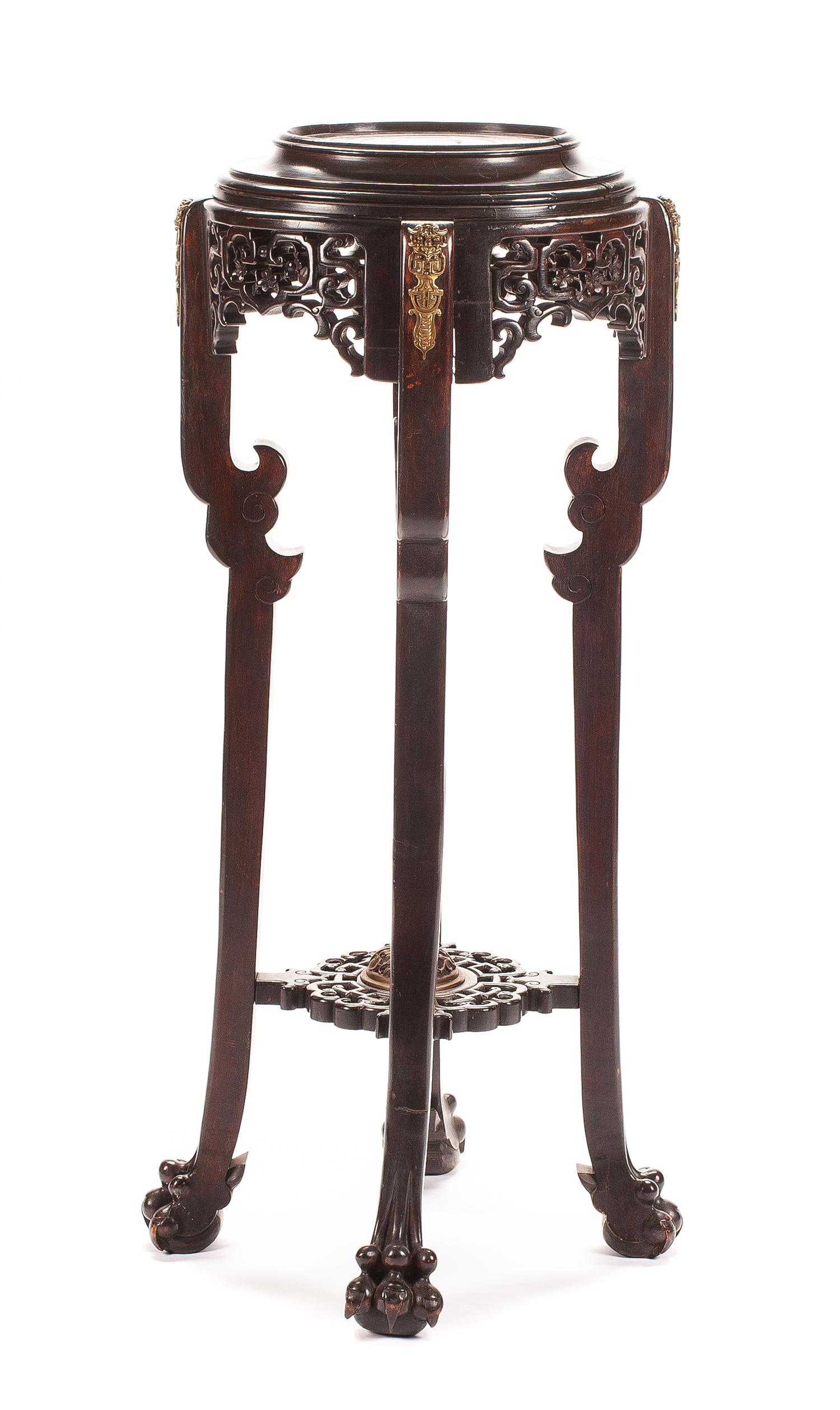 A Chinese Bronze Mounted Pedestal Height 44 x width 24 inches.