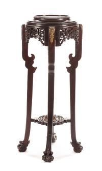 A Chinese Bronze Mounted Pedestal Height 44 x width 24 inches.