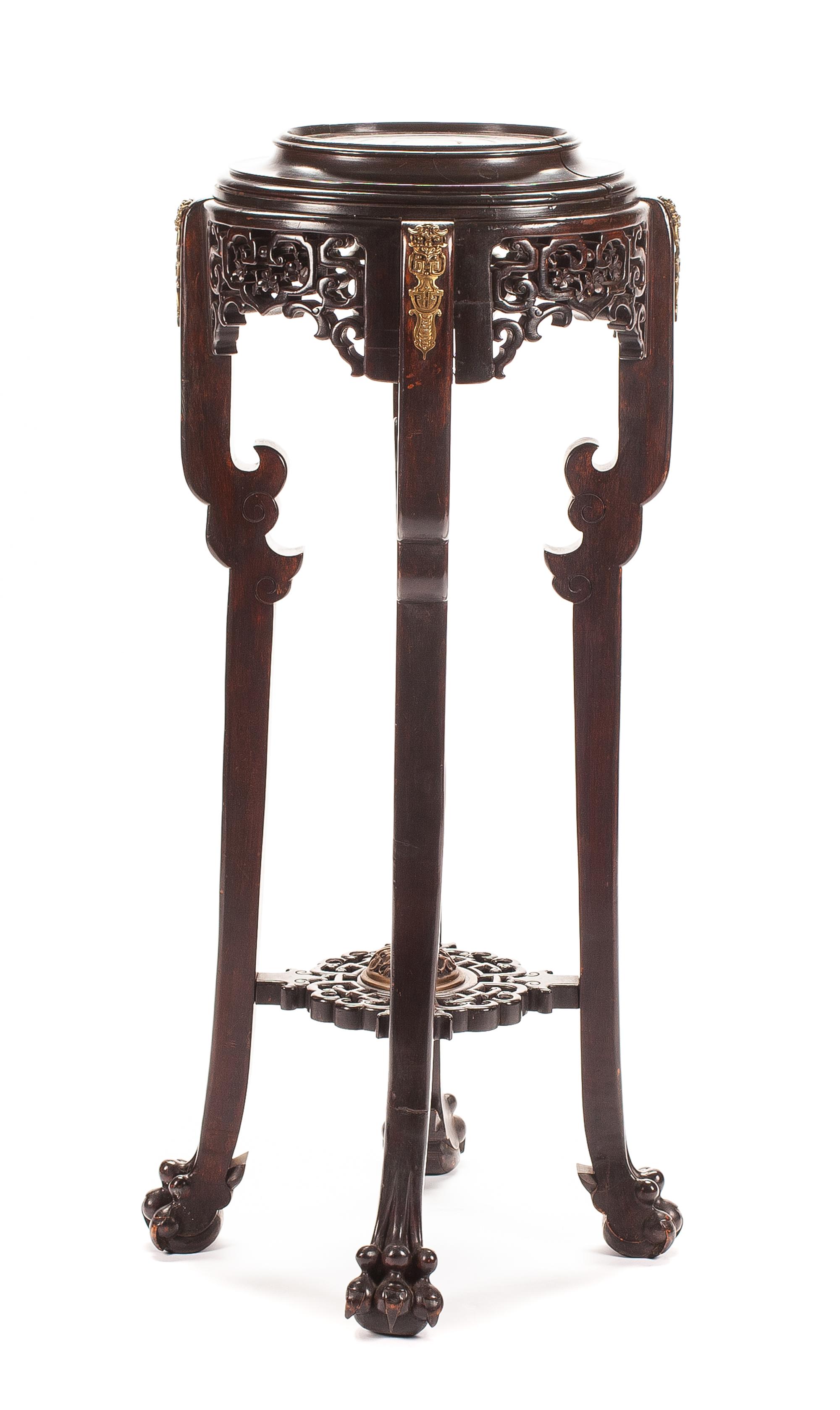 A Chinese Bronze Mounted Pedestal Height 44 x width 24 inches.