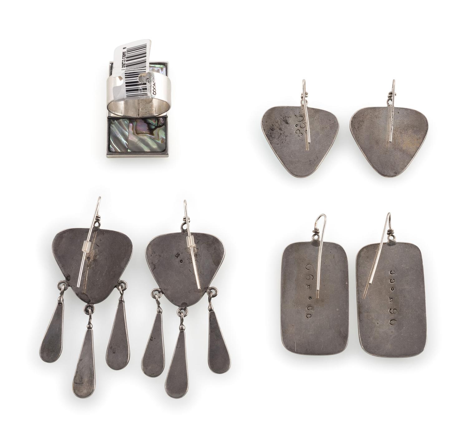 Southwestern Silver and Mosaic Inlay Hook Earrings and Ring