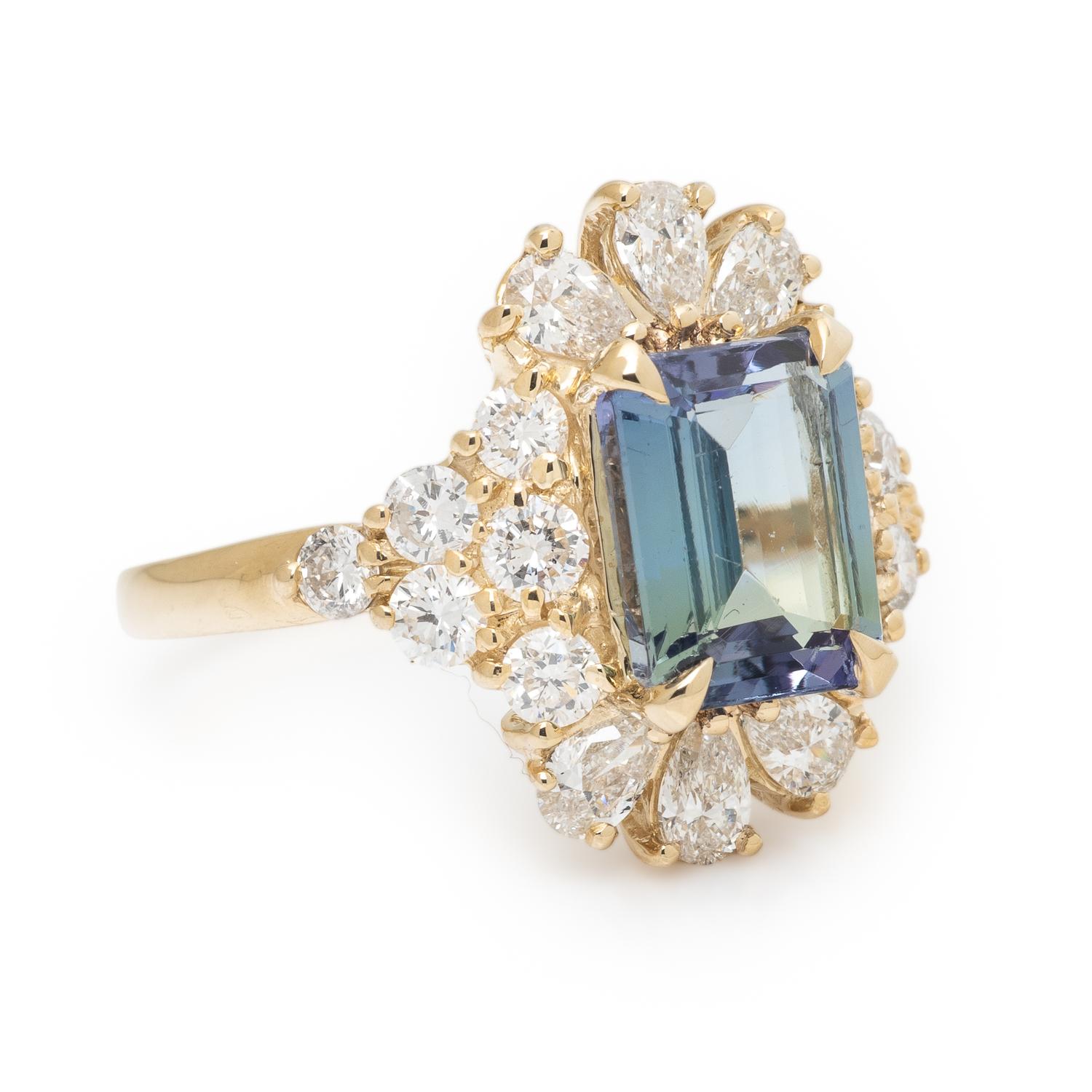 Tanzanite, Diamond, and Yellow Gold Ring