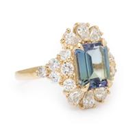 Tanzanite, Diamond, and Yellow Gold Ring