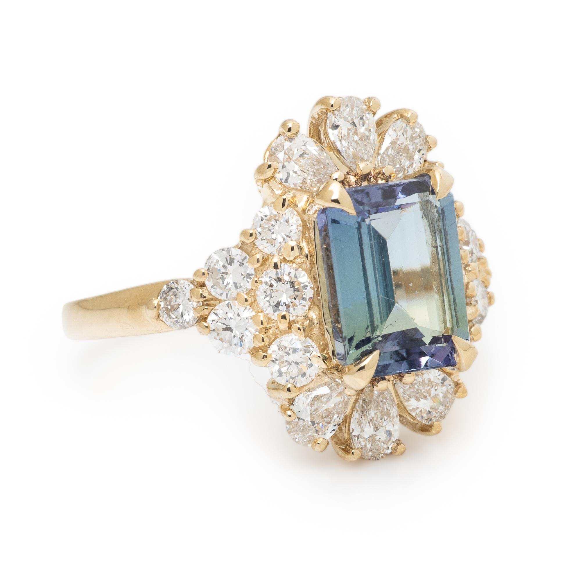 Tanzanite, Diamond, and Yellow Gold Ring