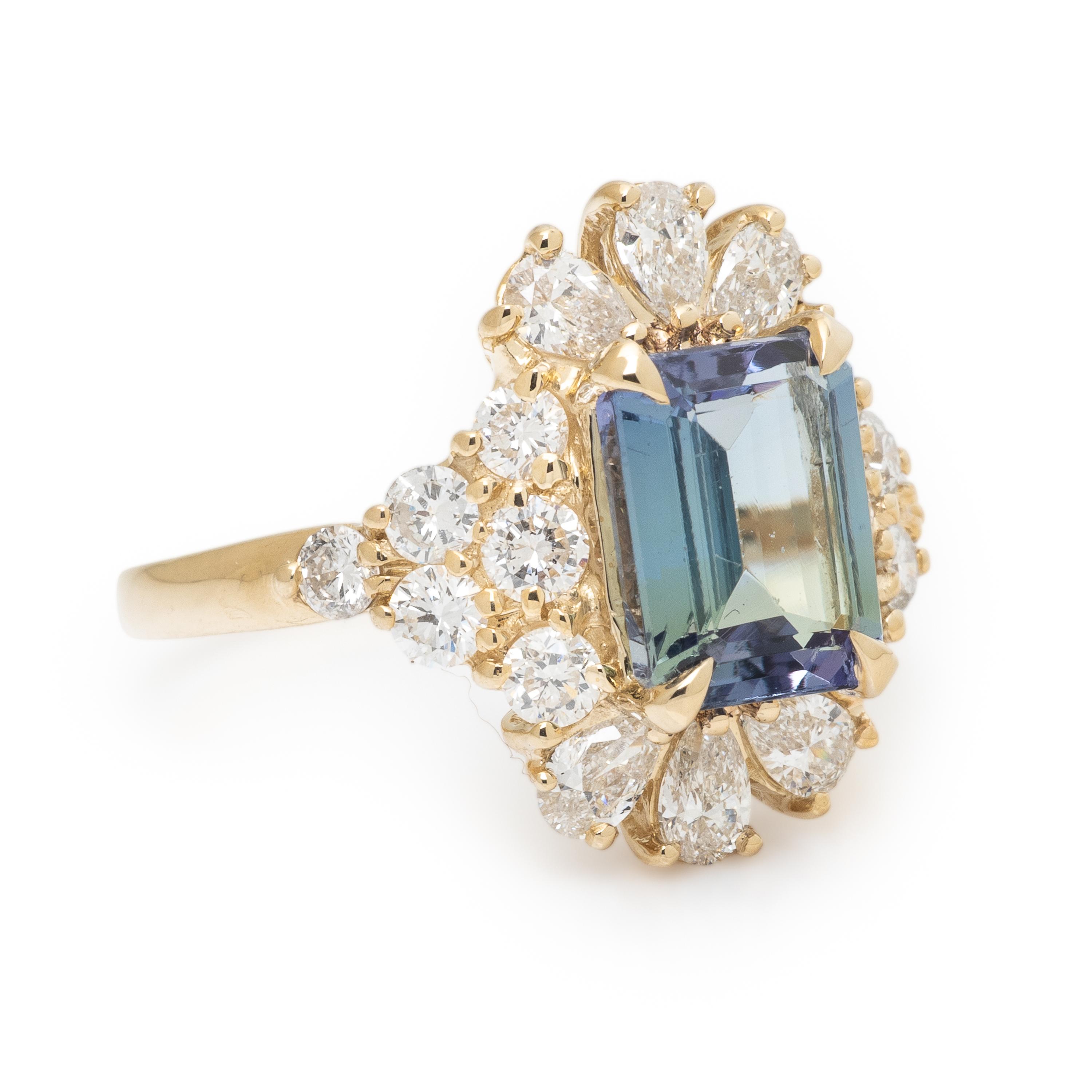 Tanzanite, Diamond, and Yellow Gold Ring