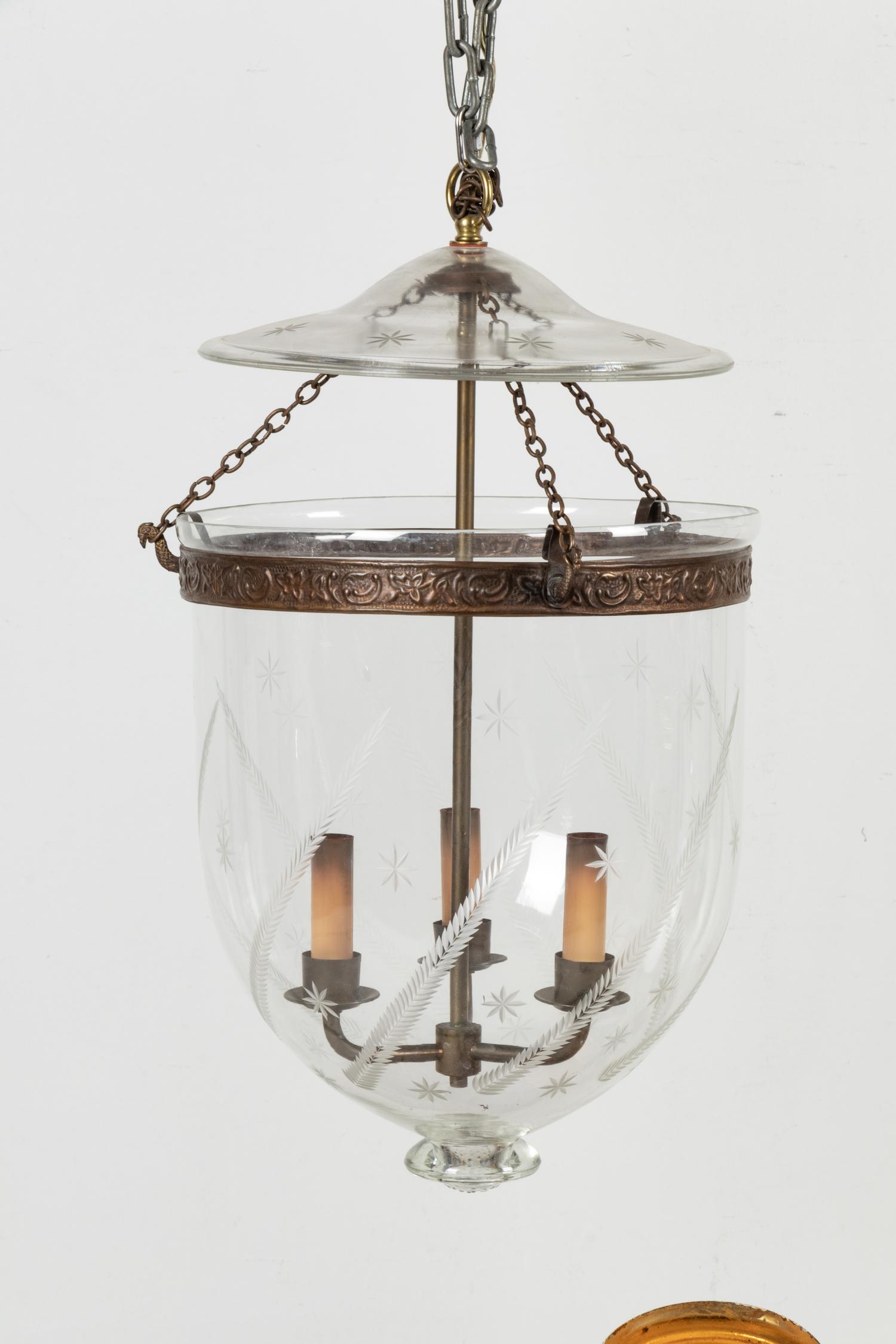 An Empire Style Etched Glass Hall Lantern
