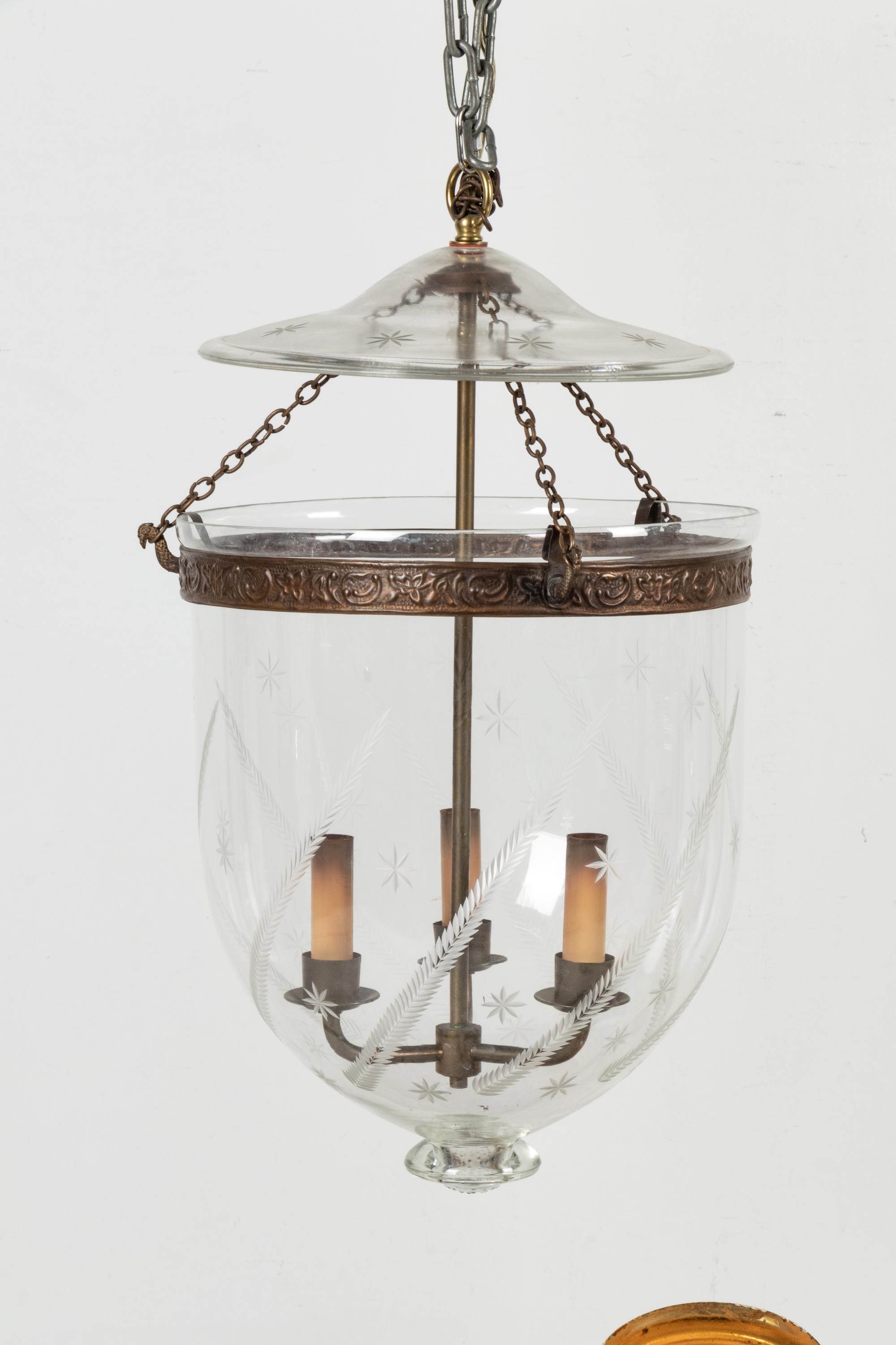 An Empire Style Etched Glass Hall Lantern