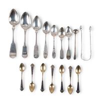 A Group of Coin Silver and Enameled Flatware