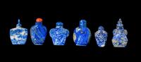 Six Chinese Carved Lapis Lazuli Snuff Bottles
