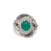 PLATINUM, EMERALD, AND DIAMOND RING