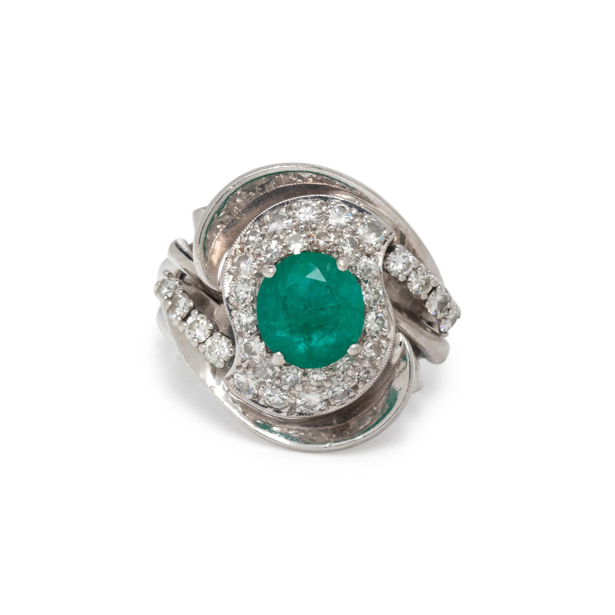 PLATINUM, EMERALD, AND DIAMOND RING