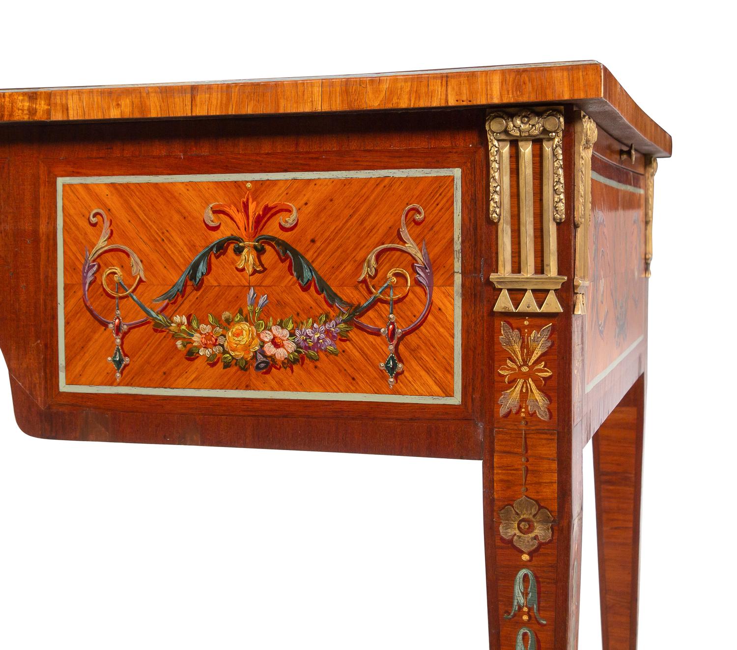 A French Neoclassical Style Gilt Bronze Mounted and Painted Bureau Plat