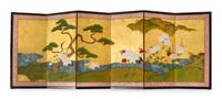 A Small Japanese Six-Panel Screen Height 15 x width 38 x depth 2 3/4 inches. — 18TH CENTURY, KANO SCHOOL