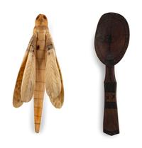 Yup'ik Painted Wood Spoon and Walrus Ivory Dragonfly