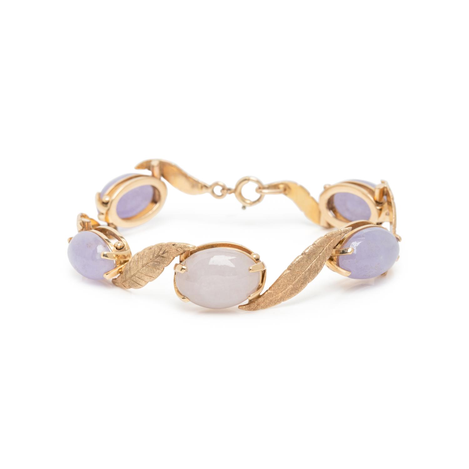 LAVENDER JADE AND YELLOW GOLD EARRINGS AND BRACELET