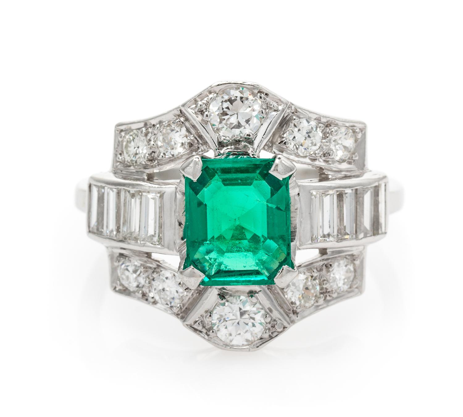 A Platinum, Colombian Emerald, and Diamond Ring, 3.60 dwts.