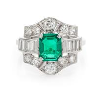 A Platinum, Colombian Emerald, and Diamond Ring, 3.60 dwts.