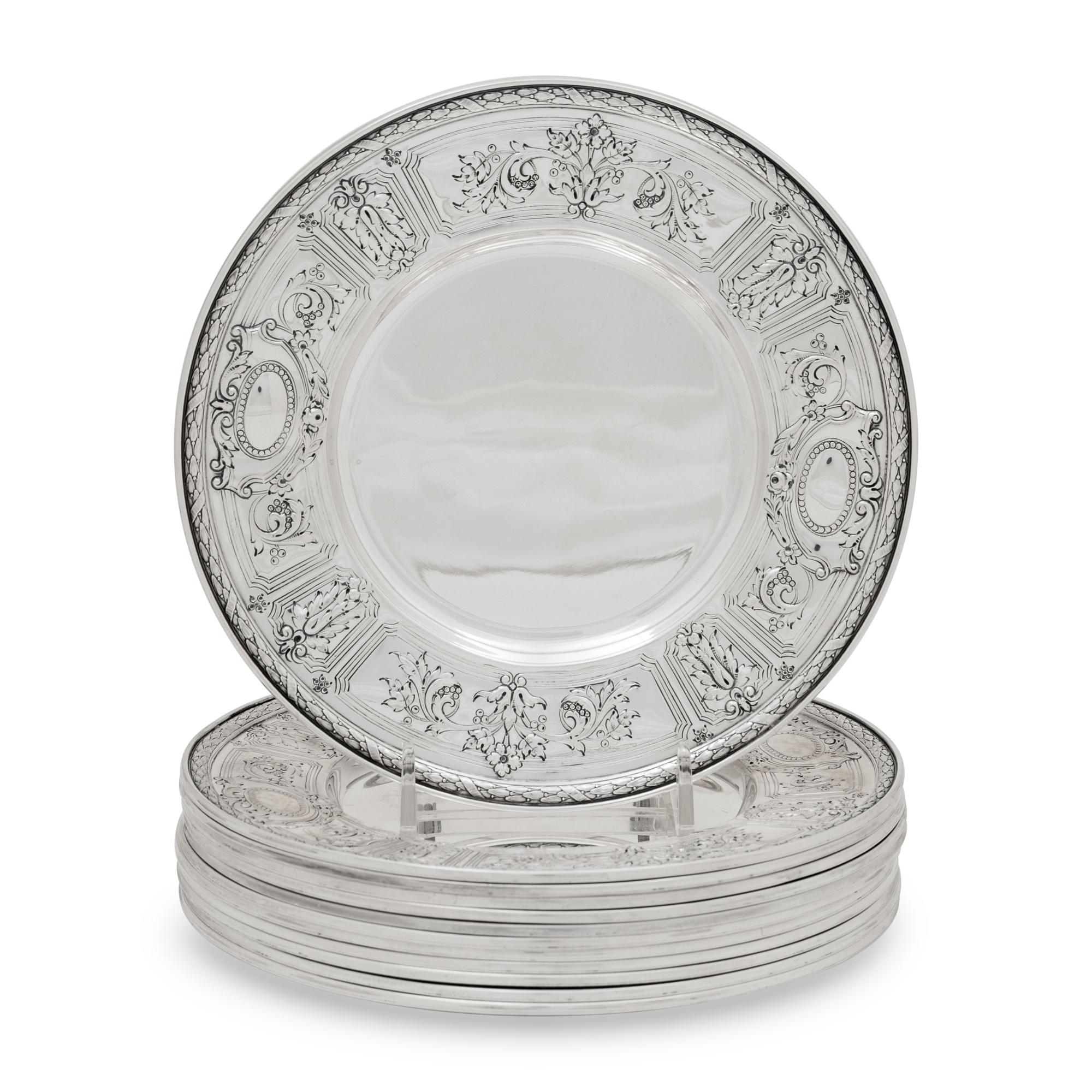 A Set of Twelve American Silver Dessert Plates