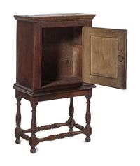 An Italian Walnut and Mother-of-Pearl Inlaid Cabinet on Stand