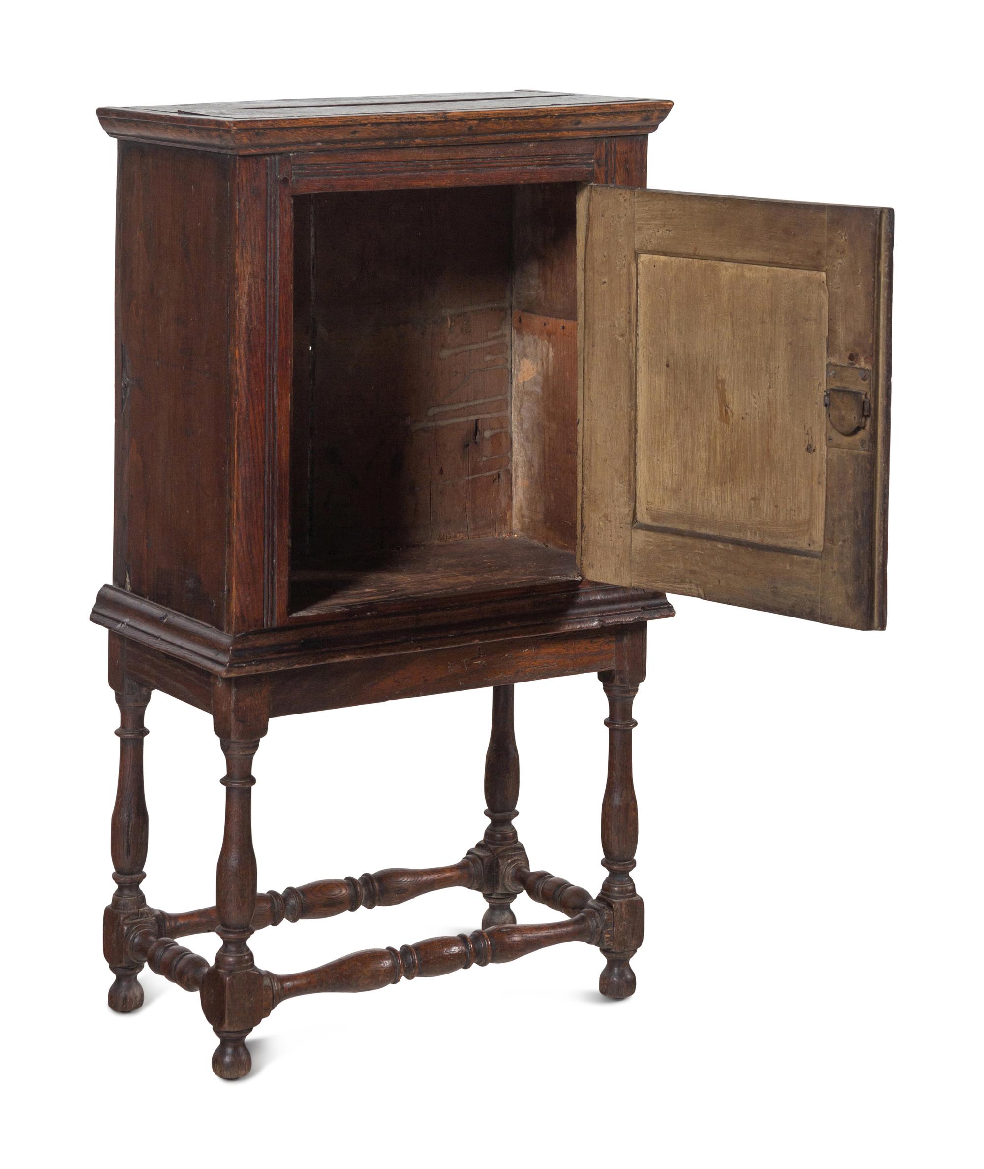 An Italian Walnut and Mother-of-Pearl Inlaid Cabinet on Stand