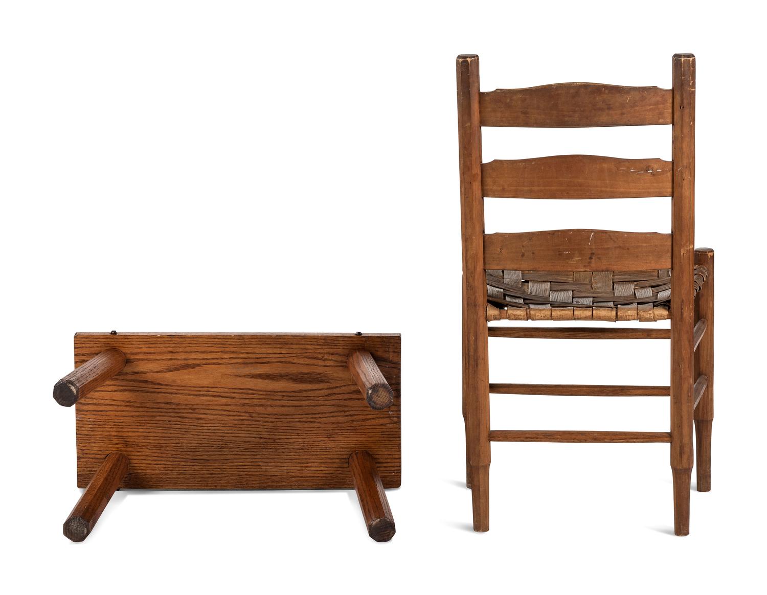 Chester Cornett (Kentucky, 1912-1981), A Mixed Woods Chair and Window Bench