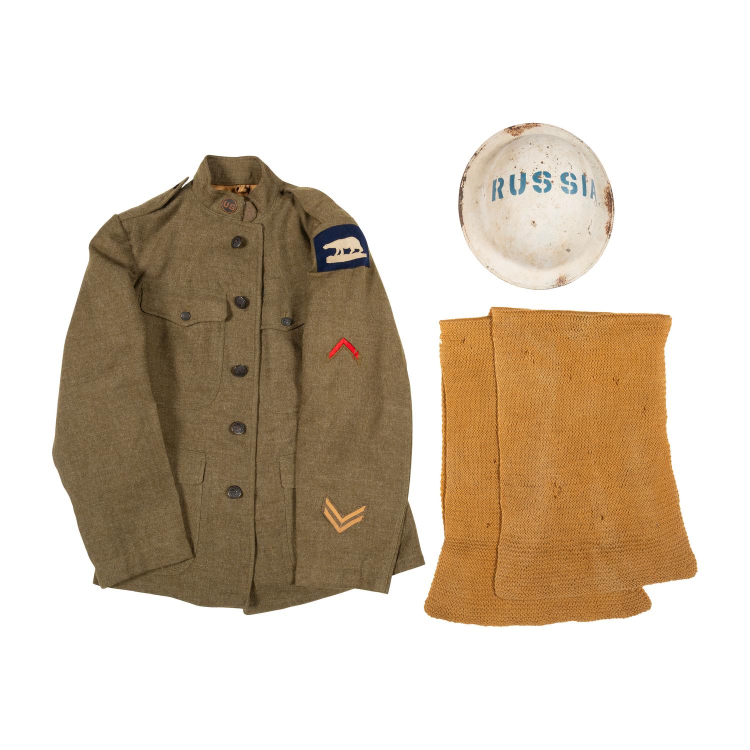 339th Infantry Division Tunic with Polar Bear Patch and white painted 1917 Helmet