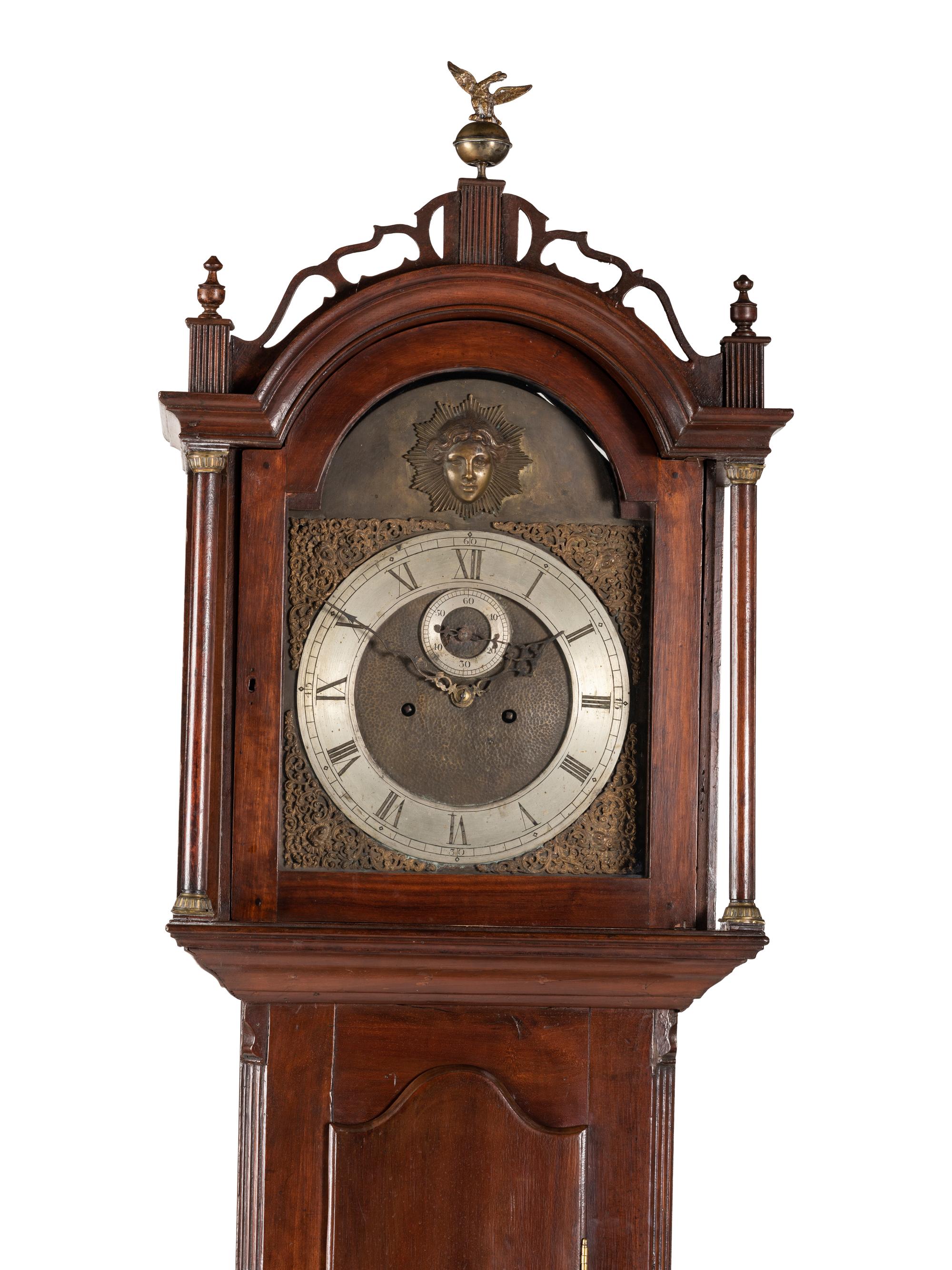 A Federal Carved Cherrywood Tall Case Clock