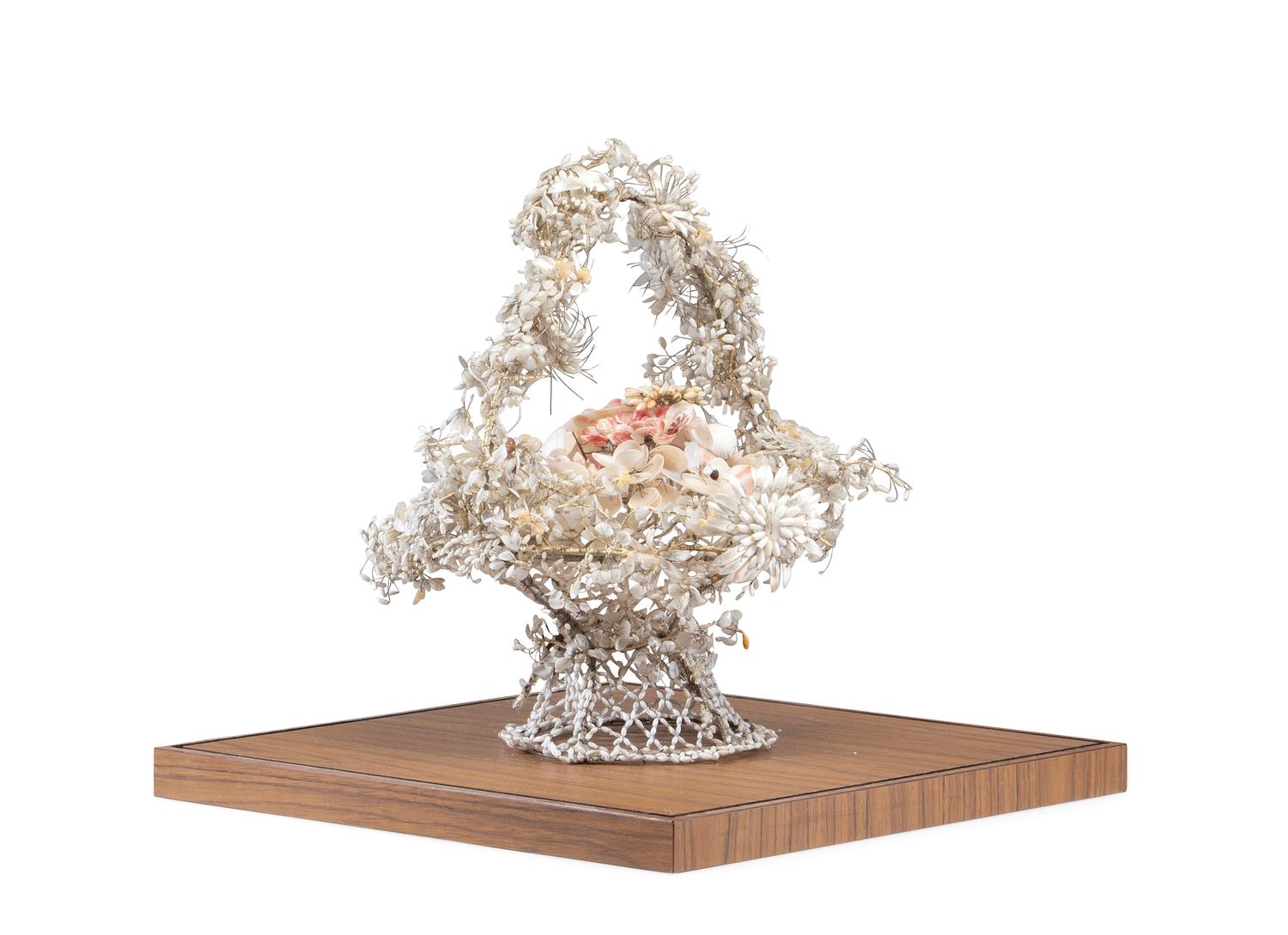 A Victorian Shellwork Basket of Flowers