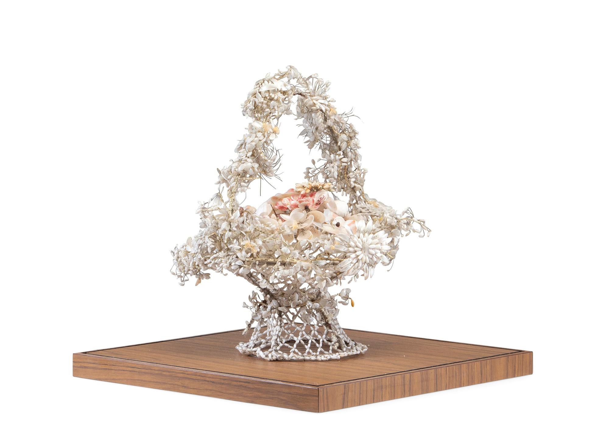 A Victorian Shellwork Basket of Flowers