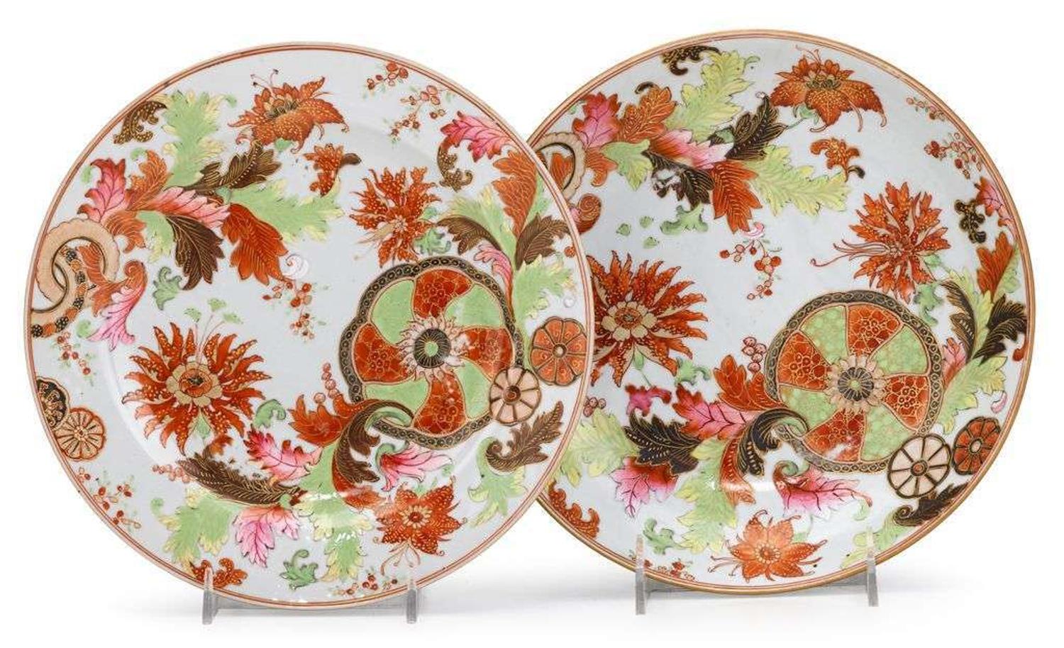 Chinese Export porcelain Famille Rose "Pseudo Tobacco Leaf" soup bowl and plate qianlong, circa 1785