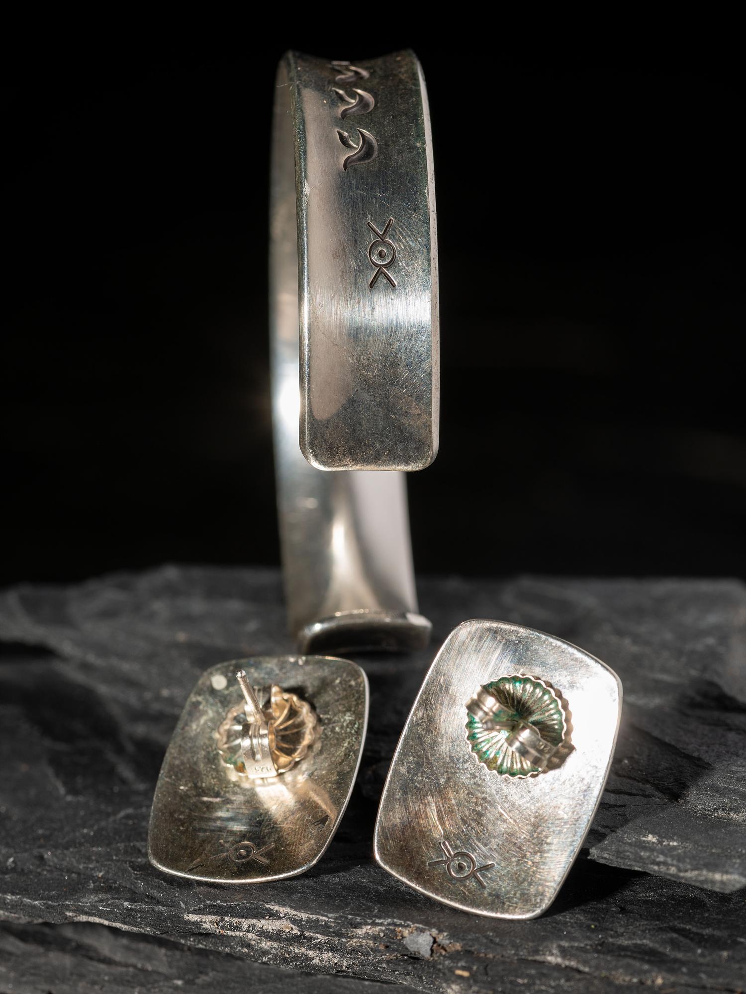 Silver Cuff Bracelet AND Post Earrings