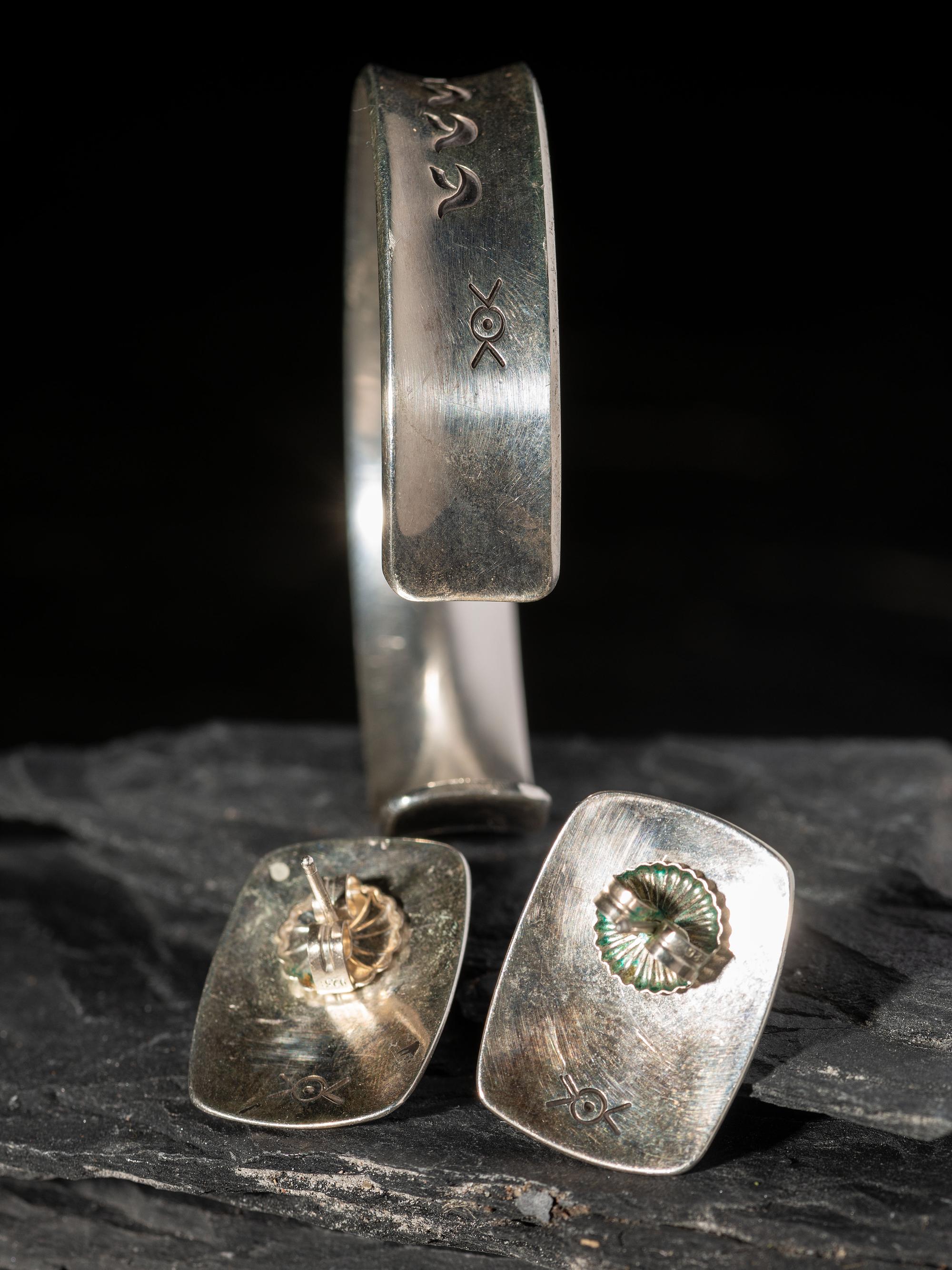 Silver Cuff Bracelet AND Post Earrings