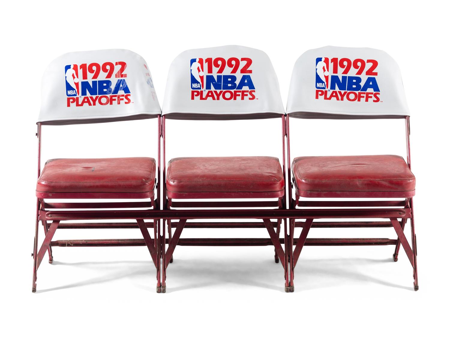 A Row of Three Chicago Bulls 1992 NBA Playoffs Chicago Stadium Courtside Seat Chairs