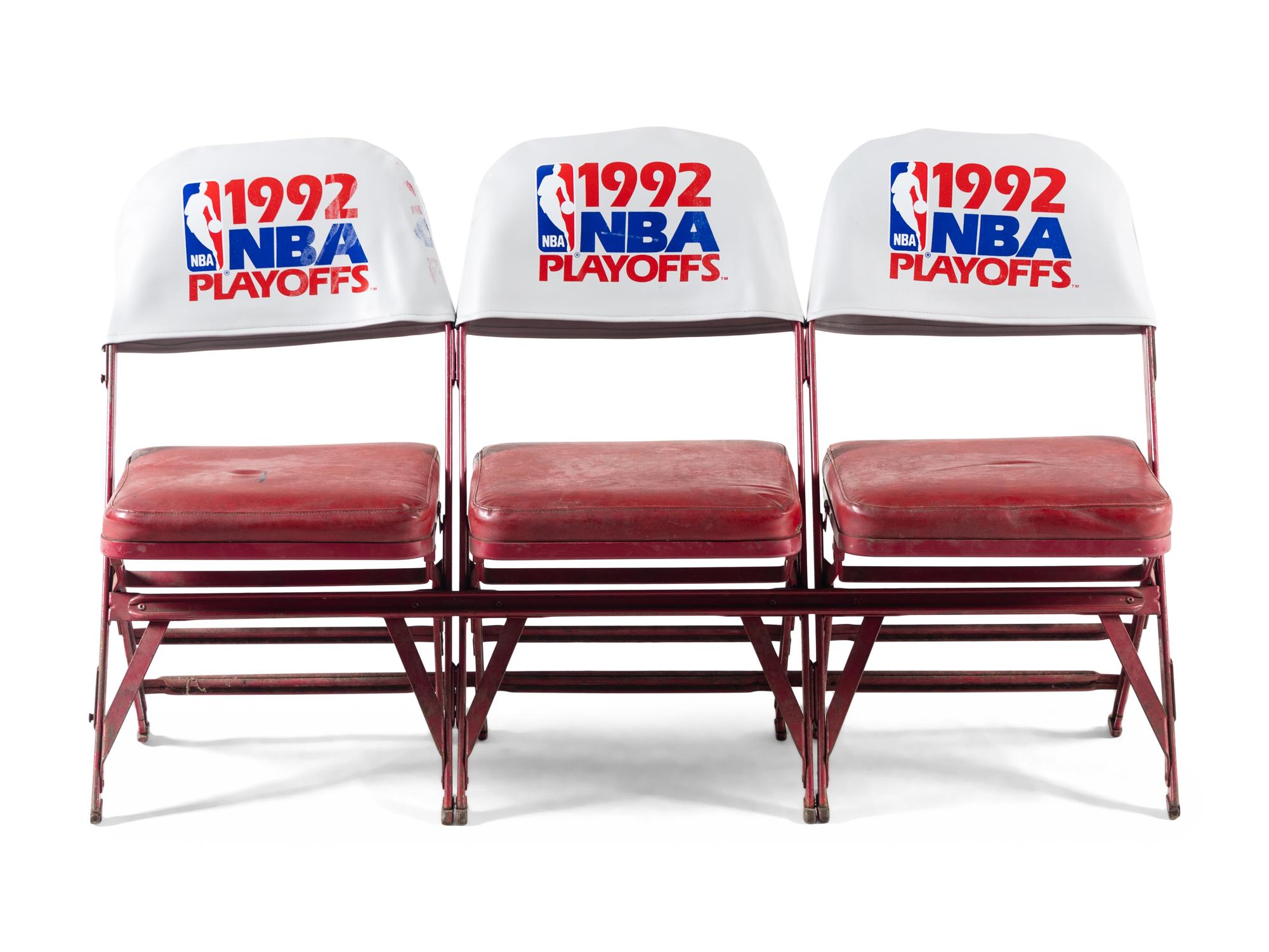 A Row of Three Chicago Bulls 1992 NBA Playoffs Chicago Stadium Courtside Seat Chairs