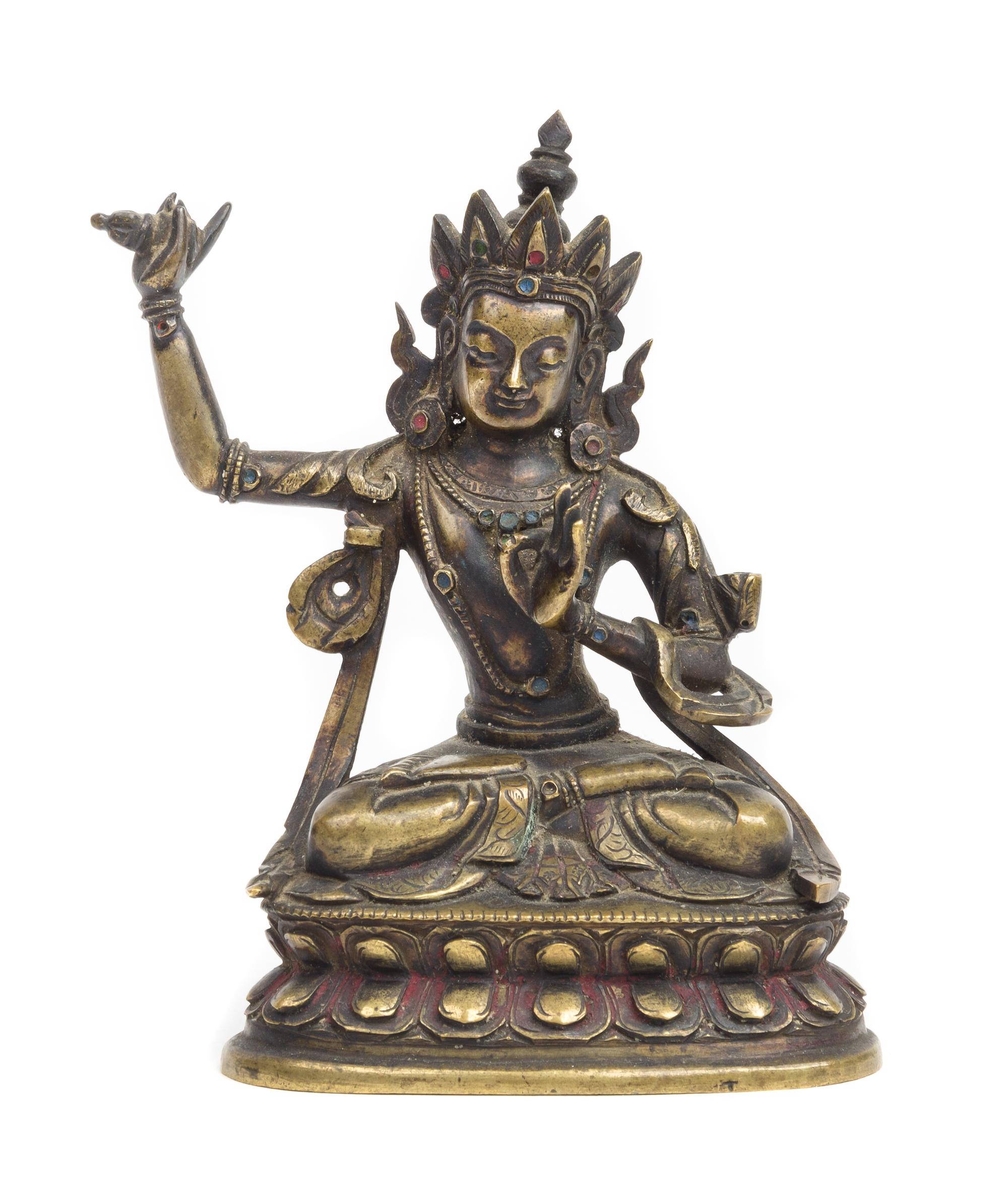 A Sino-Tibetan Bronze Figure of Manjusri Height 4 1/2 inches. — 17TH CENTURY