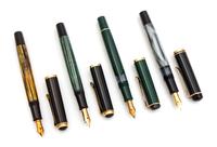 A Set of Four Vintage Pelikan Fountain Pens Length of each 5 inches.