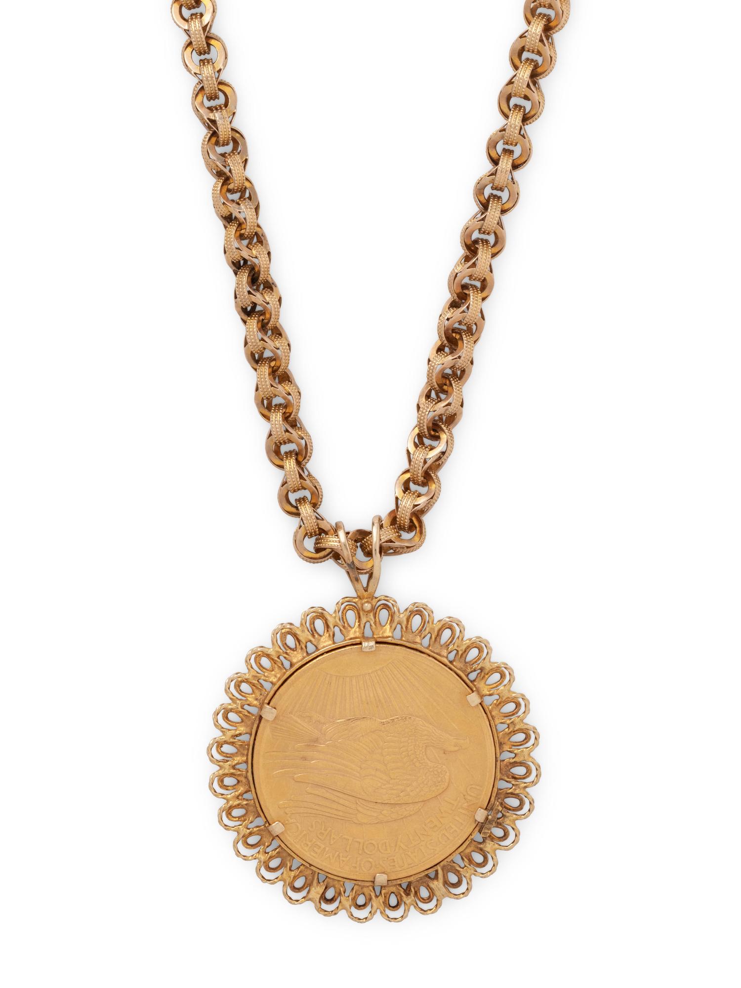 YELLOW GOLD AND COIN PENDANT/NECKLACE