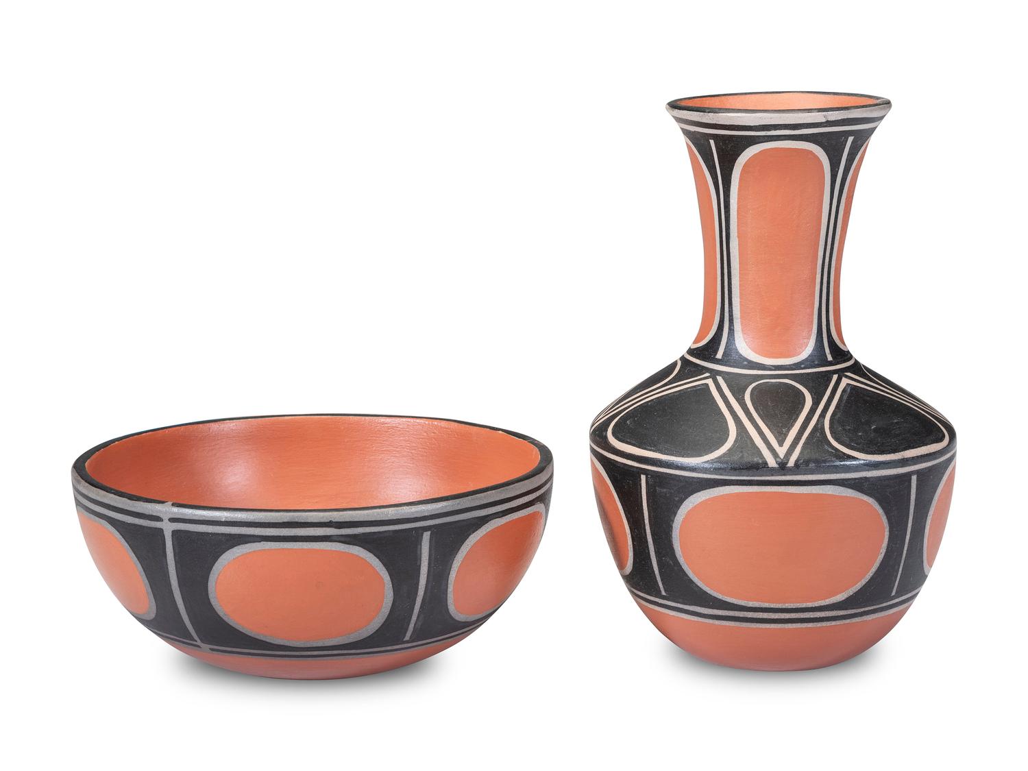 Polychrome Pottery Bowl and Vase