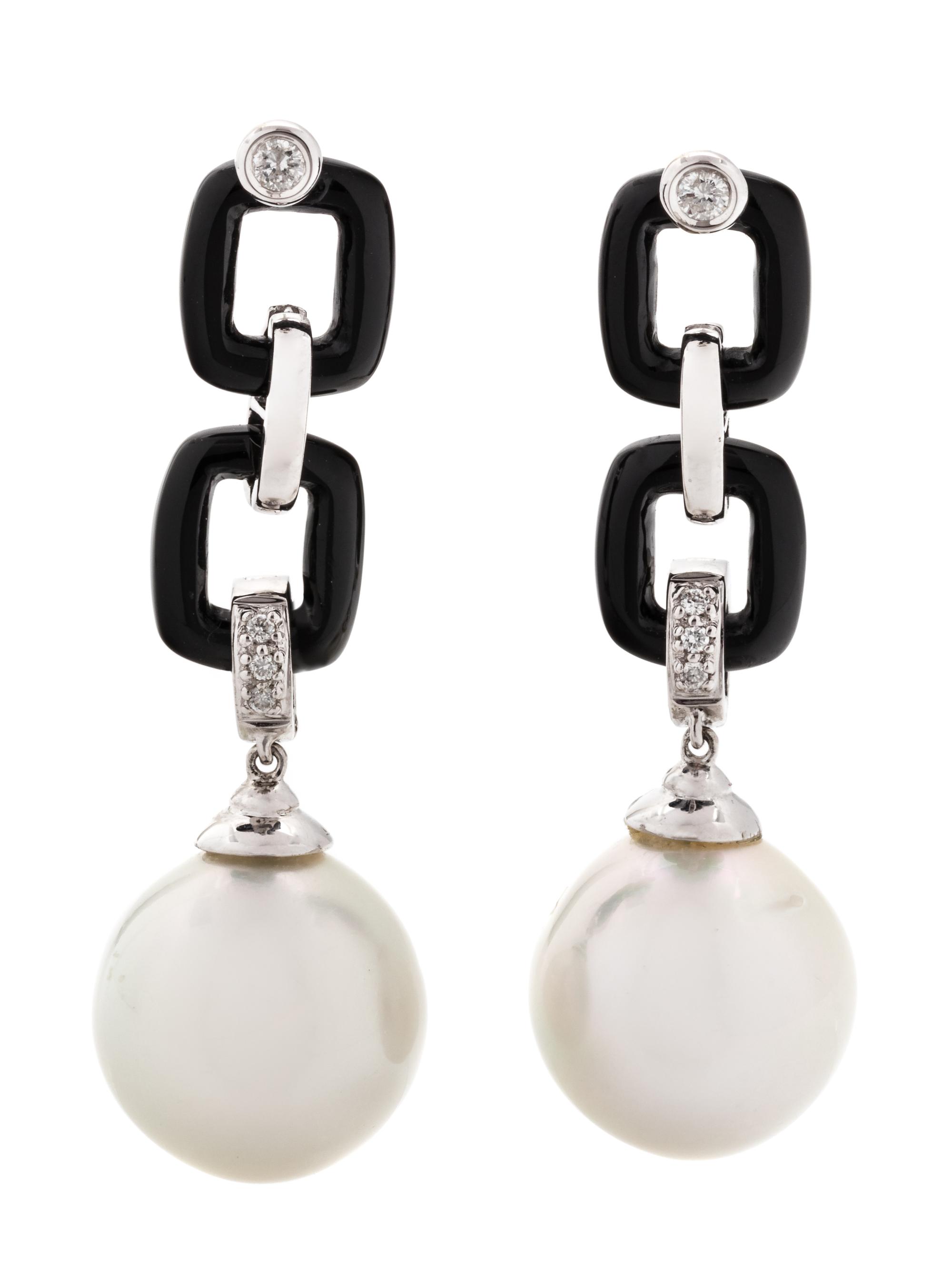 ONYX, DIAMOND AND CULTURED PEARL EARRINGS