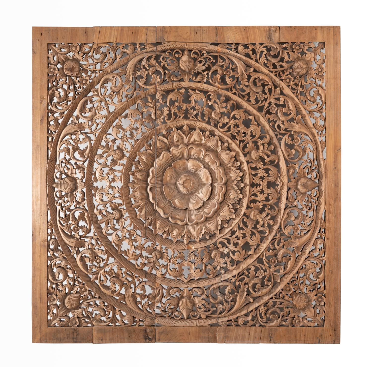 A Southeast Asian Carved Teakwood Mandala Panel