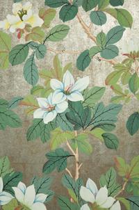 A Hand-Painted Six-Panel Gracie Screen Depicting a Chinoiserie Scene on Silvered Ground — 20TH CENTURY