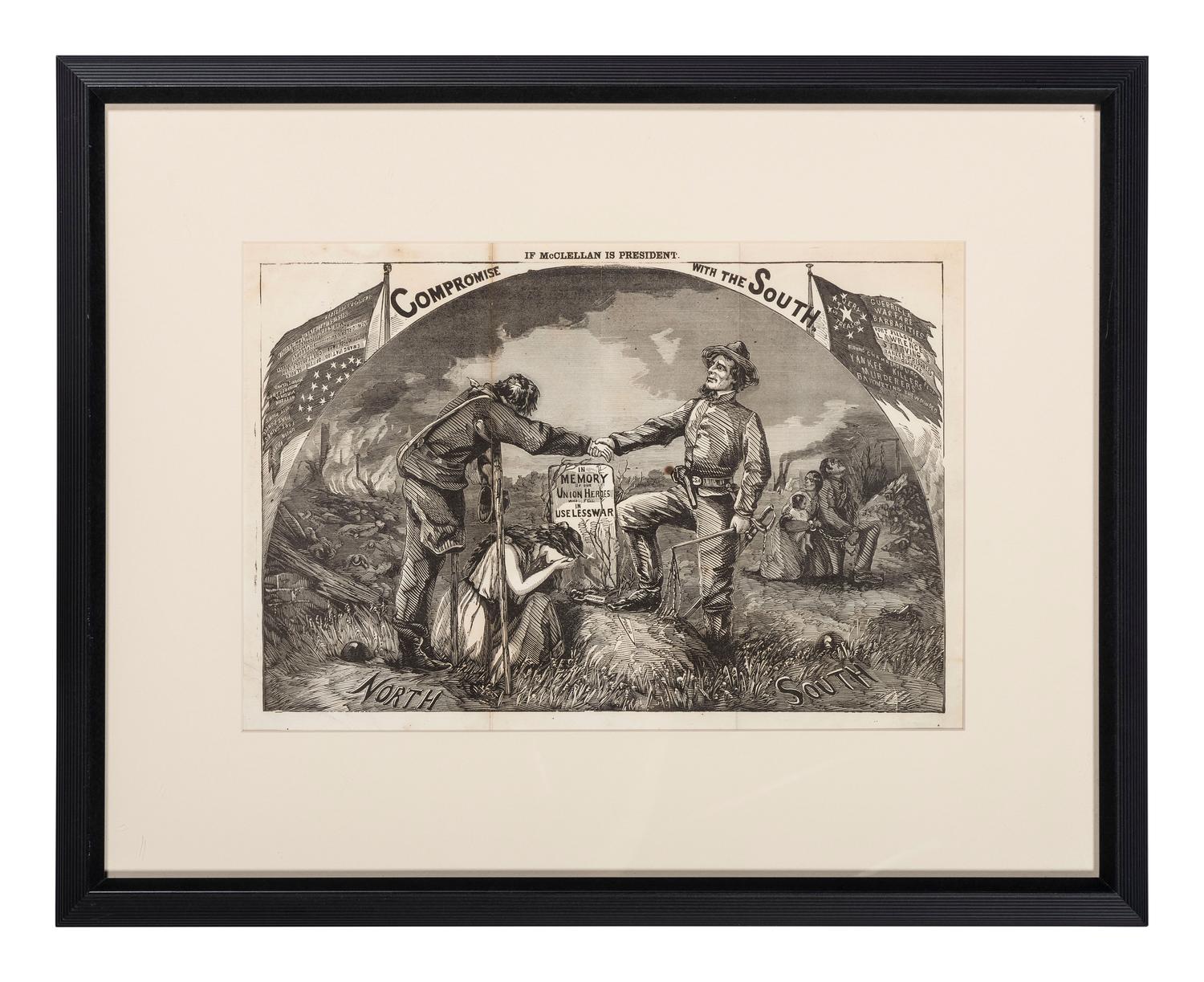 [ENSLAVEMENT & ABOLITION - CIVIL WAR]. [NAST, Thomas (1840-1902), artist]. Compromise With the South if McClellan is President . N.p., ca 1864.