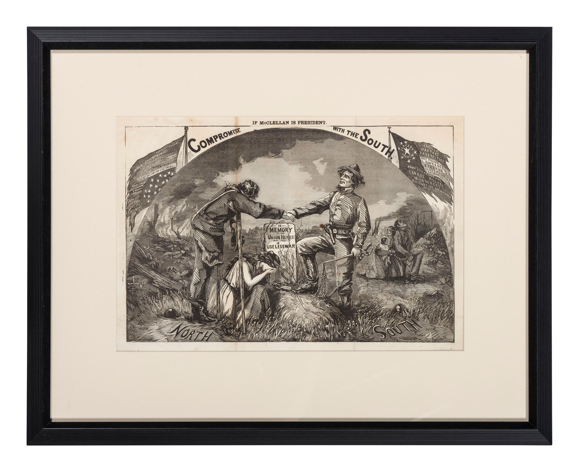 [ENSLAVEMENT & ABOLITION - CIVIL WAR]. [NAST, Thomas (1840-1902), artist]. Compromise With the South if McClellan is President . N.p., ca 1864.
