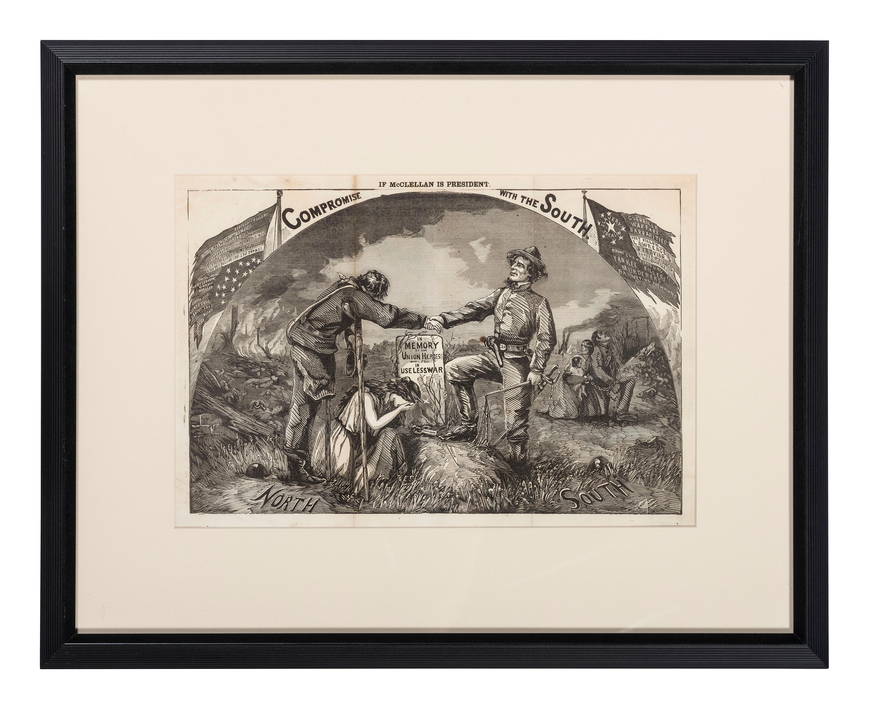 [ENSLAVEMENT & ABOLITION - CIVIL WAR]. [NAST, Thomas (1840-1902), artist]. Compromise With the South if McClellan is President . N.p., ca 1864.