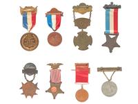 [CIVIL WAR]. 21 GAR ribbons and badges representing various regiments, incl. 146 NY Vols.