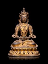 A Sino-Tibetan Gilt Bronze Figure of Amitayus