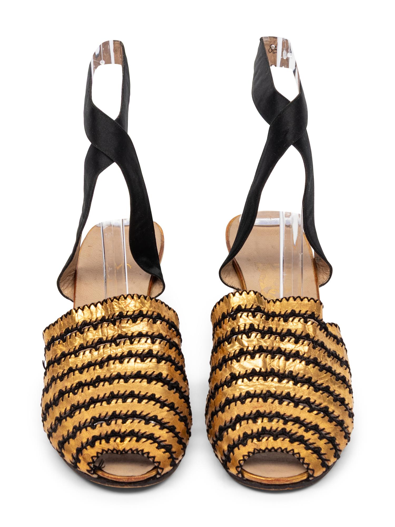 Salvatore Ferragamo, Gold Wedge Evening Sandals, 1940's