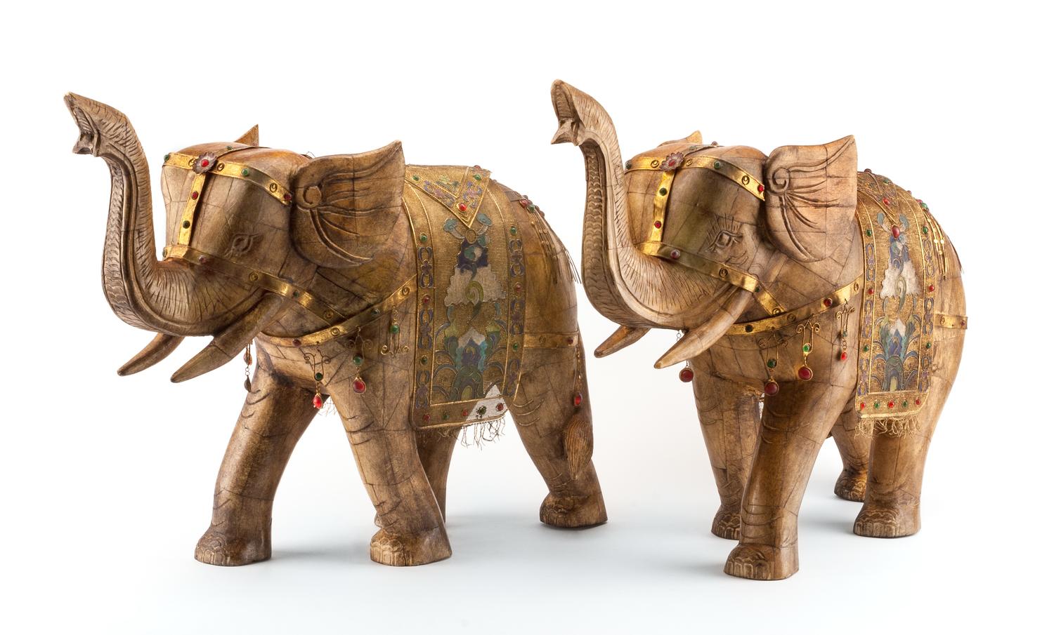 A Pair of Chinese Gilt Metal Mounted Carved Bone Figures Height 18 1/2 x width 25 inches.