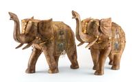 A Pair of Chinese Gilt Metal Mounted Carved Bone Figures Height 18 1/2 x width 25 inches.